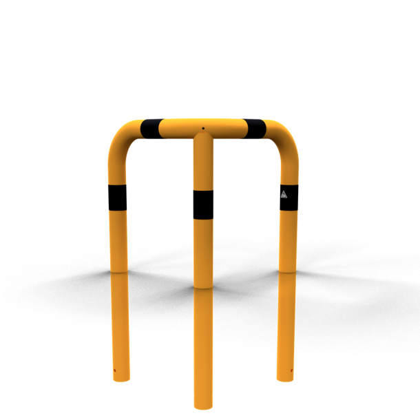 Anti-nudge hoop 90 | equal-sided | steel tube  76 mm | yellow / black | total width: 600 mm | height above ground: 650 mm | for casting in concrete